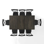Ensemble de salle à manger extensible 9 pièces de style ferme moderne avec chaises en acier à dossier en X