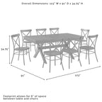 Ensemble de salle à manger extensible 9 pièces de style ferme moderne avec chaises en acier à dossier en X