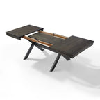 Ensemble de salle à manger extensible 9 pièces de style ferme moderne avec chaises en acier à dossier en X