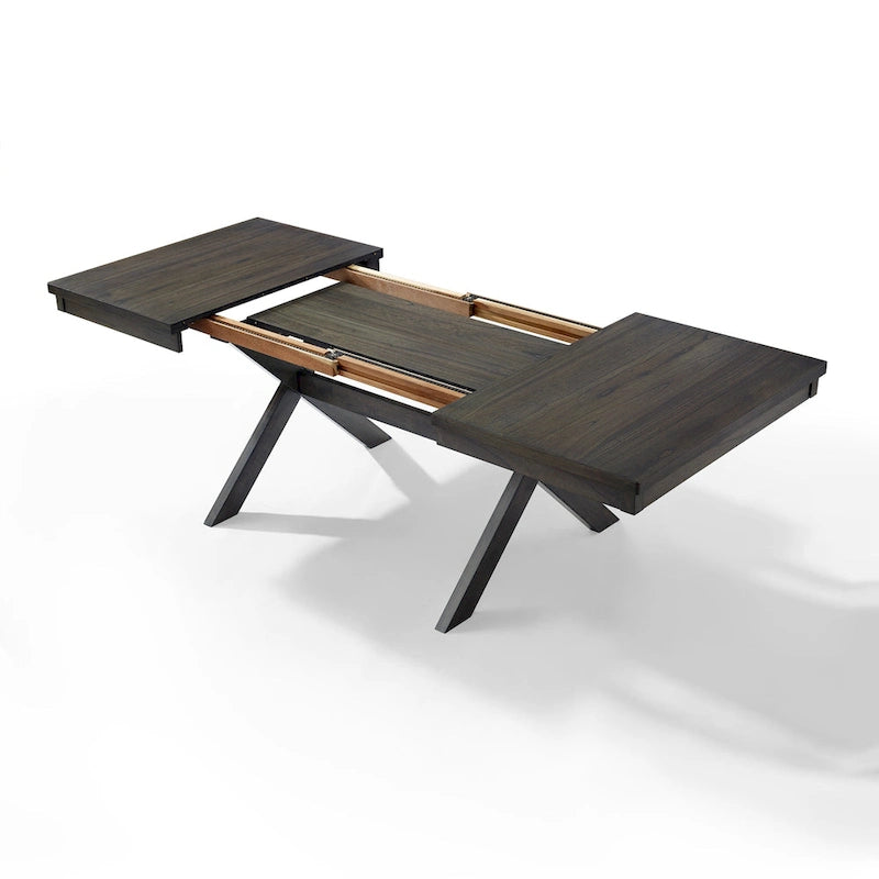 Ensemble de salle à manger extensible 9 pièces de style ferme moderne avec chaises en acier à dossier en X