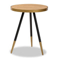 Table d'appoint ronde moderne – Dessus en marbre brun, cadre en fer noir et doré (55,1 cm H x 43,9 cm l)
