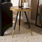 Table d'appoint ronde moderne – Dessus en marbre brun, cadre en fer noir et doré (55,1 cm H x 43,9 cm l)