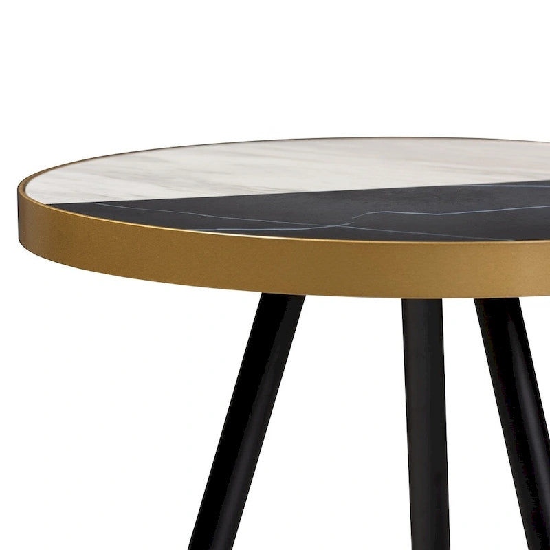 Table d'appoint ronde moderne – Dessus en marbre brun, cadre en fer noir et doré (55,1 cm H x 43,9 cm l)