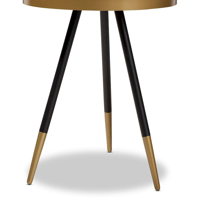 Table d'appoint ronde moderne – Dessus en marbre brun, cadre en fer noir et doré (55,1 cm H x 43,9 cm l)