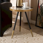 Table d'appoint ronde moderne – Dessus en marbre brun, cadre en fer noir et doré (55,1 cm H x 43,9 cm l)