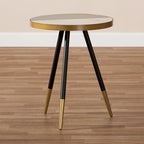 Table d'appoint ronde moderne – Dessus en marbre brun, cadre en fer noir et doré (55,1 cm H x 43,9 cm l)