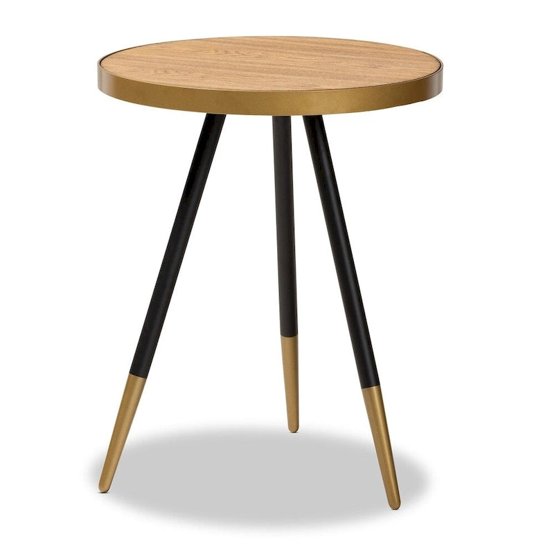 Table d'appoint ronde moderne – Dessus en marbre brun, cadre en fer noir et doré (55,1 cm H x 43,9 cm l)