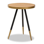 Table d'appoint ronde moderne – Dessus en marbre brun, cadre en fer noir et doré (55,1 cm H x 43,9 cm l)