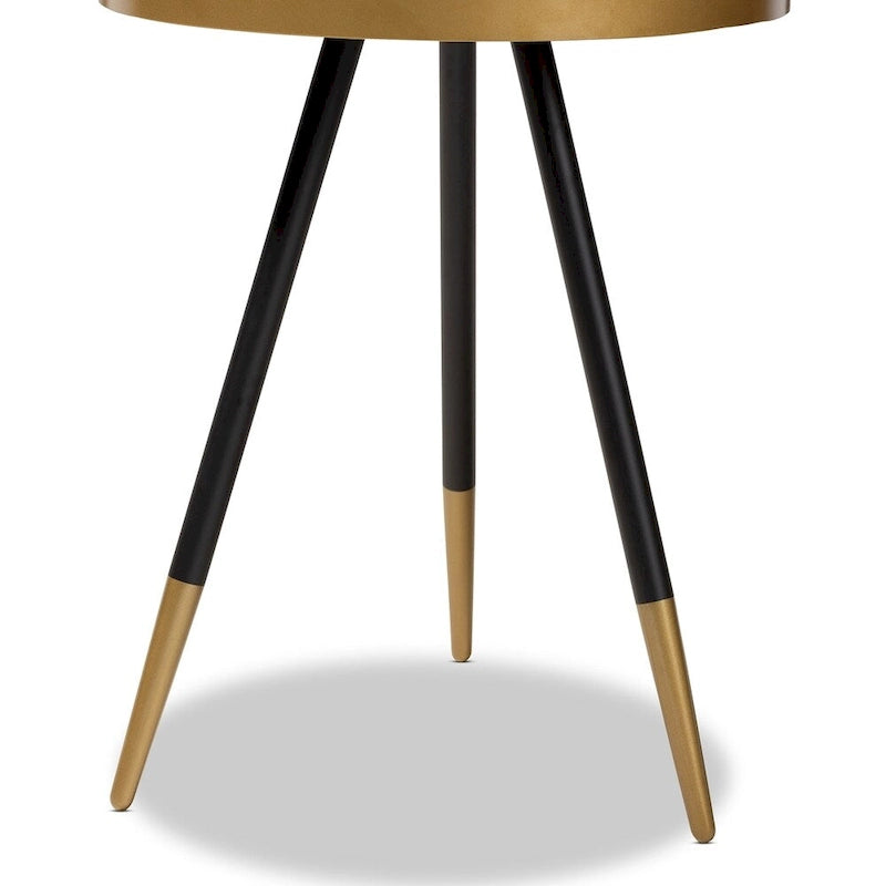 Table d'appoint ronde moderne – Dessus en marbre brun, cadre en fer noir et doré (55,1 cm H x 43,9 cm l)
