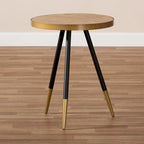 Table d'appoint ronde moderne – Dessus en marbre brun, cadre en fer noir et doré (55,1 cm H x 43,9 cm l)