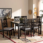 Ensemble de salle à manger moderne 7 pièces en bois rembourré avec chaises à découpes décoratives