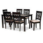 Ensemble de salle à manger moderne 7 pièces en bois rembourré avec chaises à découpes décoratives