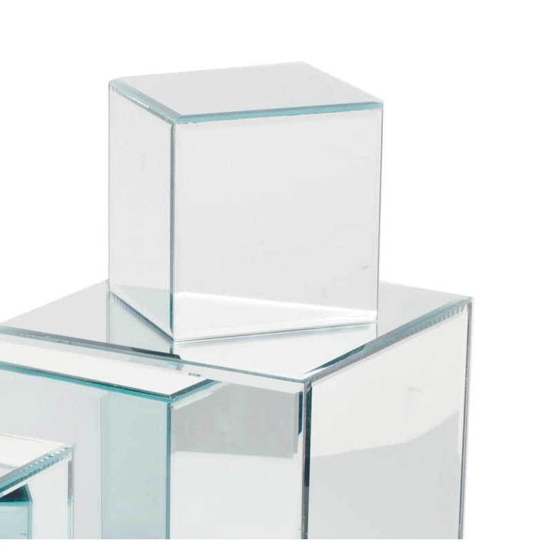 Présentoirs surélevés carrés en verre miroir – Clair et fumé, lot de 3 ou 4