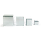Présentoirs surélevés carrés en verre miroir – Clair et fumé, lot de 3 ou 4
