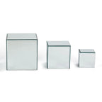Présentoirs surélevés carrés en verre miroir – Clair et fumé, lot de 3 ou 4