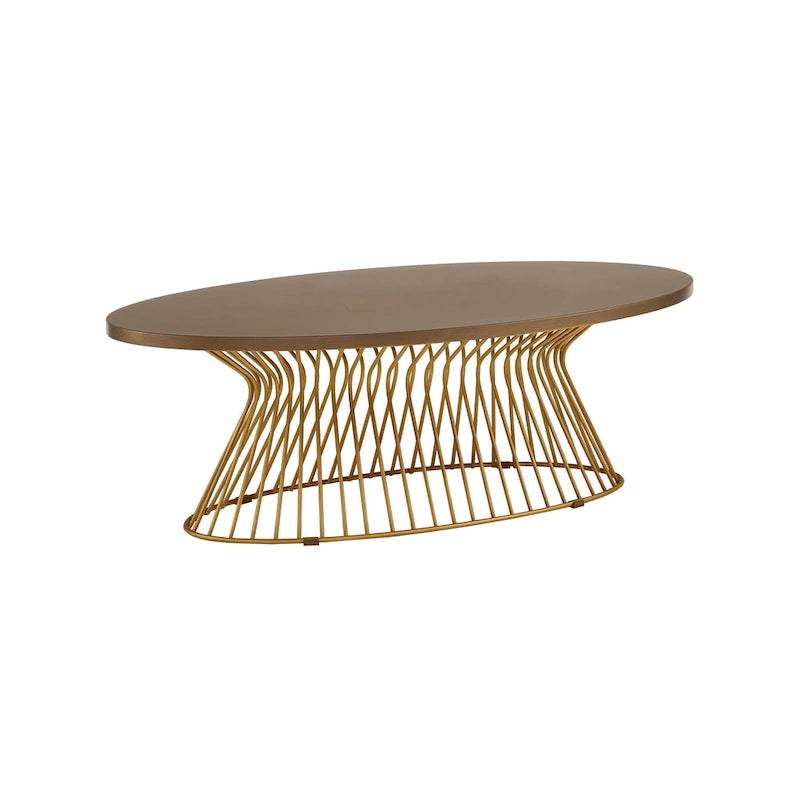 Table basse ovale moderne du milieu du siècle – Plateau bronze doré et piètement filaire bronze antique