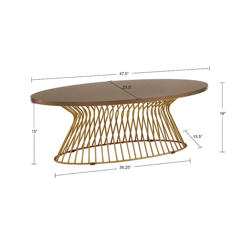 Table basse ovale moderne du milieu du siècle – Plateau bronze doré et piètement filaire bronze antique