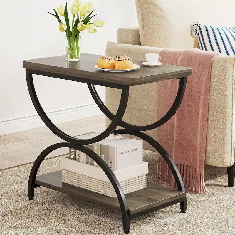 Table d'appoint métallique à 2 niveaux – Table de chevet, table de canapé et table d'appoint (23"H)