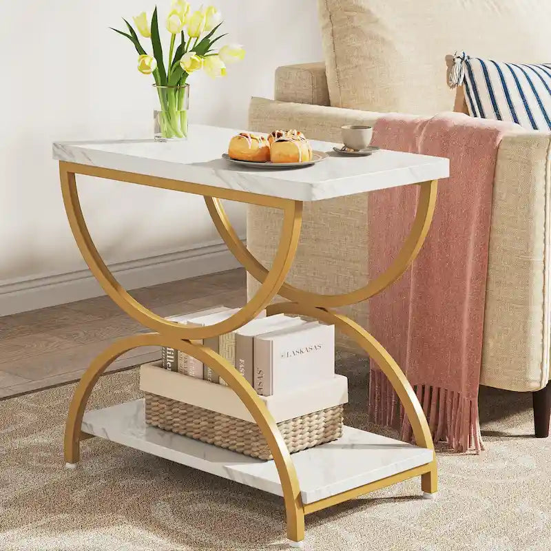 Table d'appoint métallique à 2 niveaux – Table de chevet, table de canapé et table d'appoint (23"H)