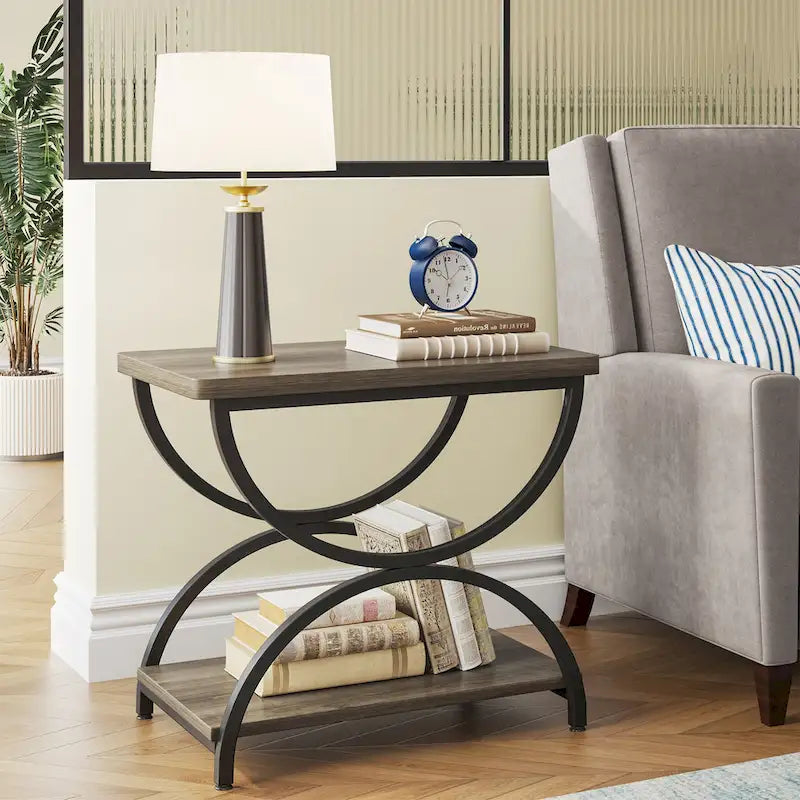 Table d'appoint métallique à 2 niveaux – Table de chevet, table de canapé et table d'appoint (23"H)