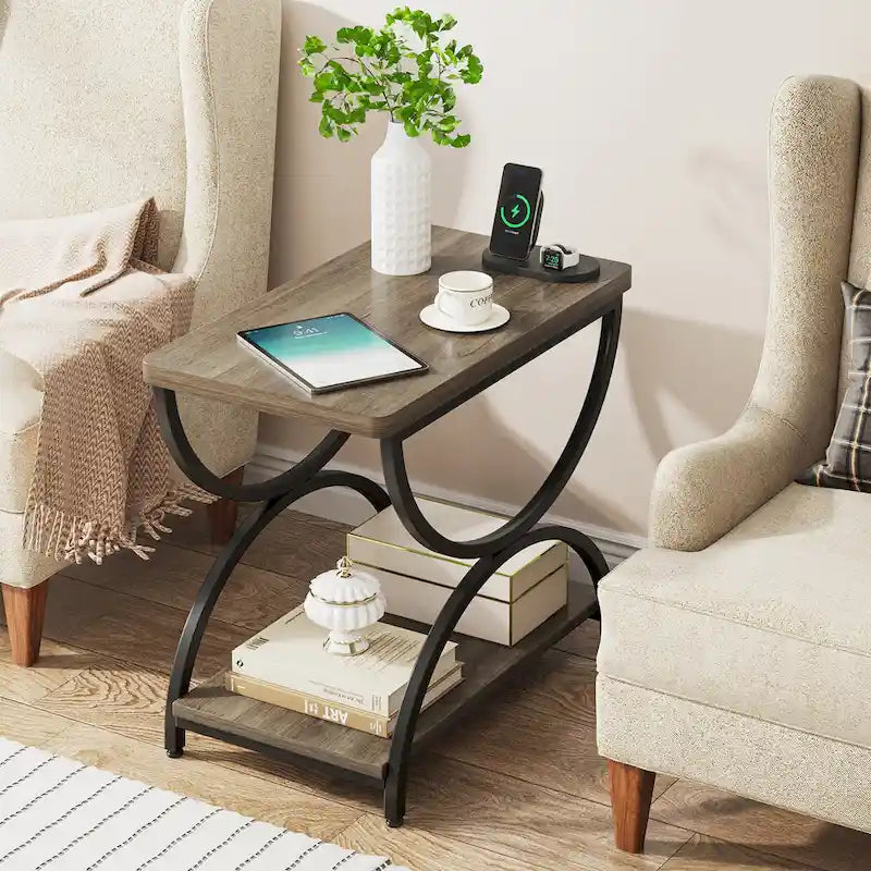 Table d'appoint métallique à 2 niveaux – Table de chevet, table de canapé et table d'appoint (23"H)