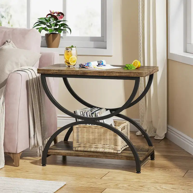 Table d'appoint métallique à 2 niveaux – Table de chevet, table de canapé et table d'appoint (23"H)