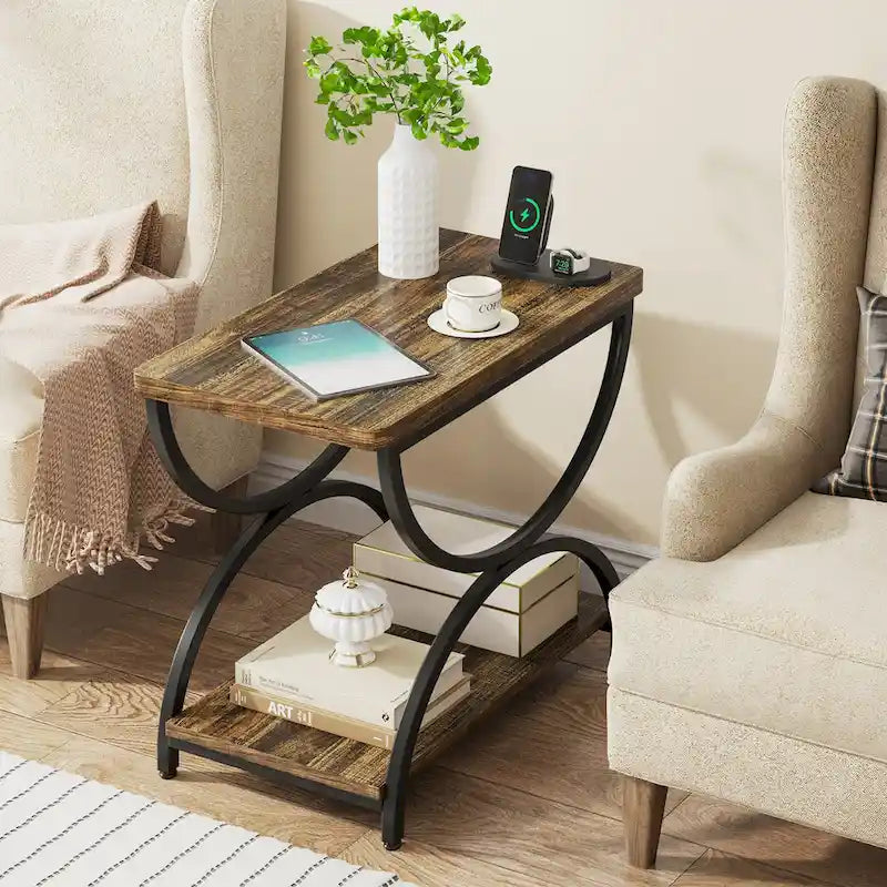 Table d'appoint métallique à 2 niveaux – Table de chevet, table de canapé et table d'appoint (23"H)