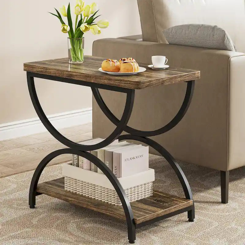 Table d'appoint métallique à 2 niveaux – Table de chevet, table de canapé et table d'appoint (23"H)