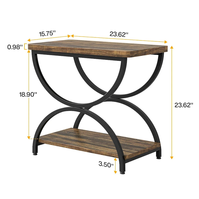 Table d'appoint métallique à 2 niveaux – Table de chevet, table de canapé et table d'appoint (23"H)