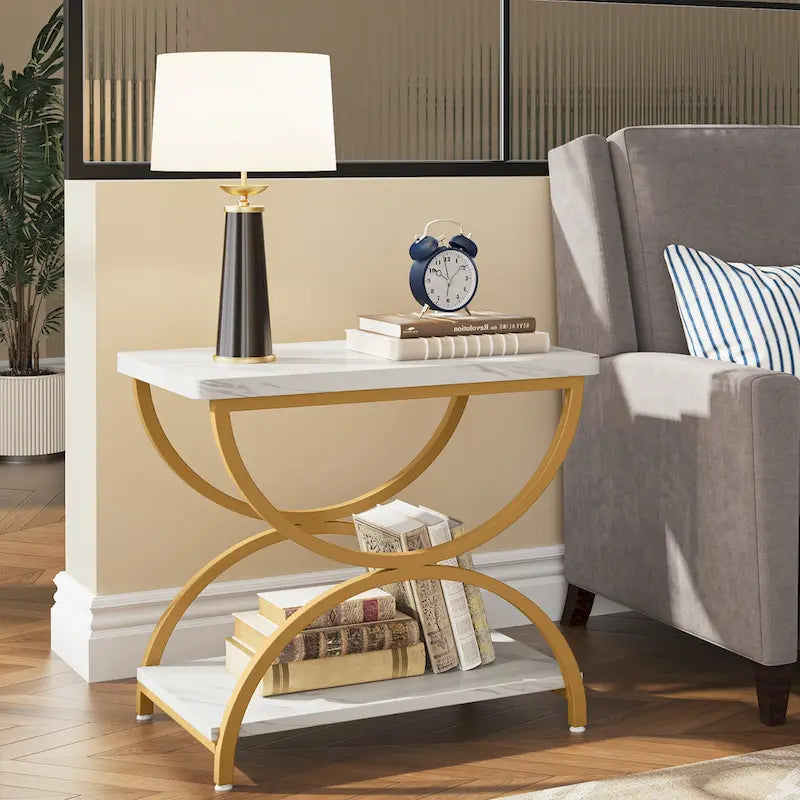Table d'appoint métallique à 2 niveaux – Table de chevet, table de canapé et table d'appoint (23"H)