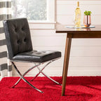 Chaise d'appoint capitonnée Glam avec pieds en chrome poli – Revêtement aspect cuir (19"L x 23"P x 35"H)