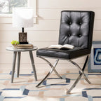 Chaise d'appoint capitonnée Glam avec pieds en chrome poli – Revêtement aspect cuir (19"L x 23"P x 35"H)
