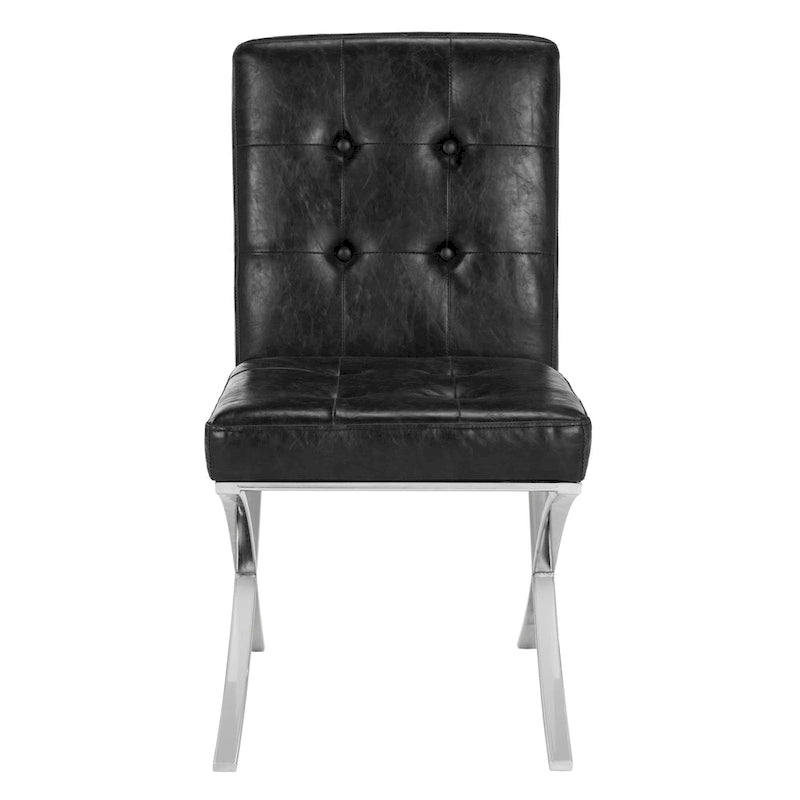 Chaise d'appoint capitonnée Glam avec pieds en chrome poli – Revêtement aspect cuir (19"L x 23"P x 35"H)