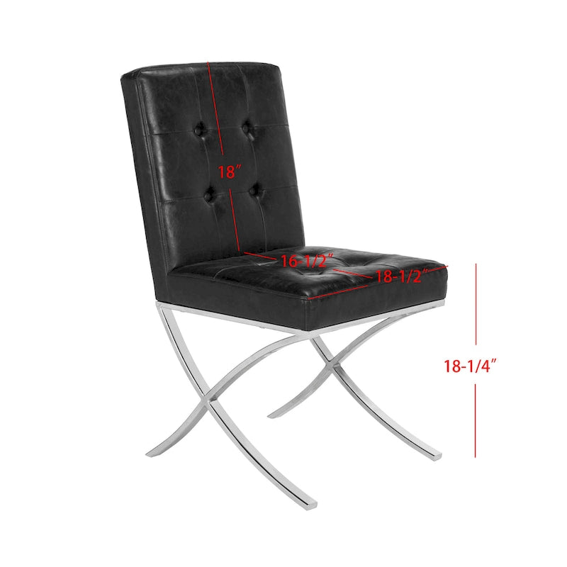 Chaise d'appoint capitonnée Glam avec pieds en chrome poli – Revêtement aspect cuir (19"L x 23"P x 35"H)