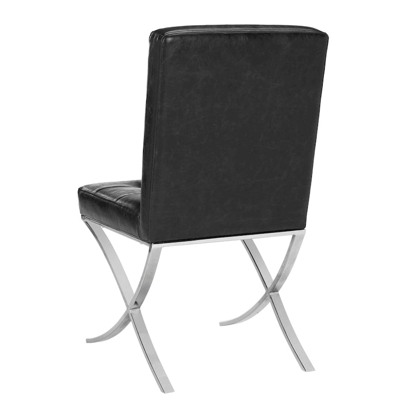 Chaise d'appoint capitonnée Glam avec pieds en chrome poli – Revêtement aspect cuir (19"L x 23"P x 35"H)