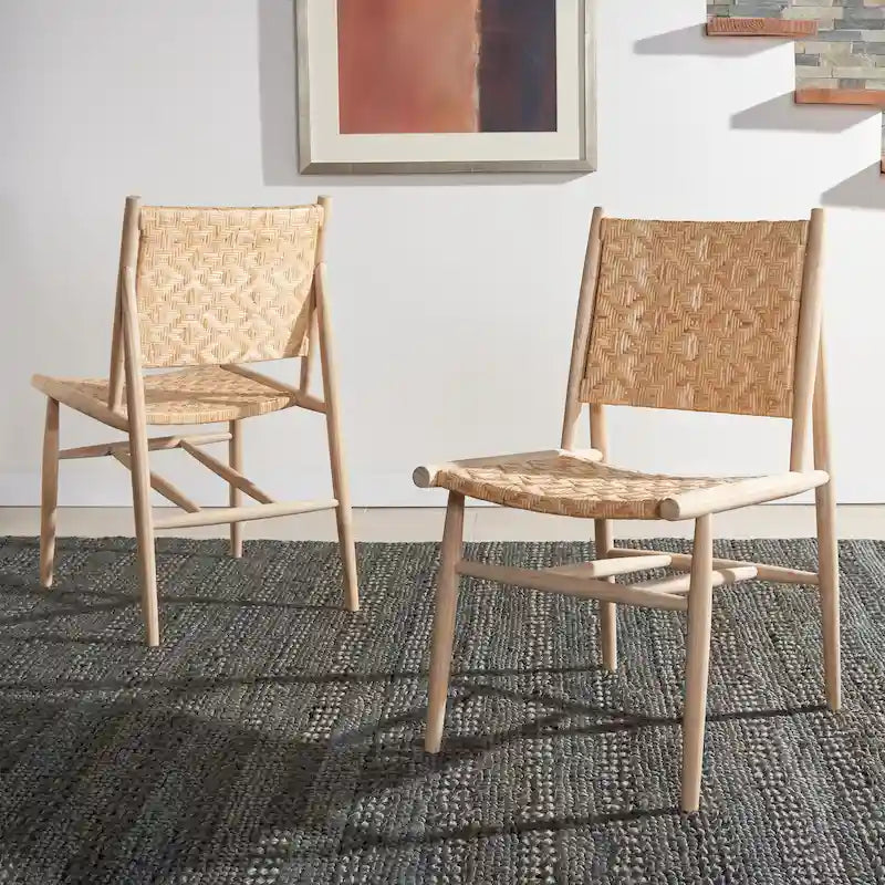 Chaise de salle à manger en rotin côtier avec structure en bois naturel – Lot de 2 (63,5 cm l. x 50,8 cm P x 88,9 cm H)