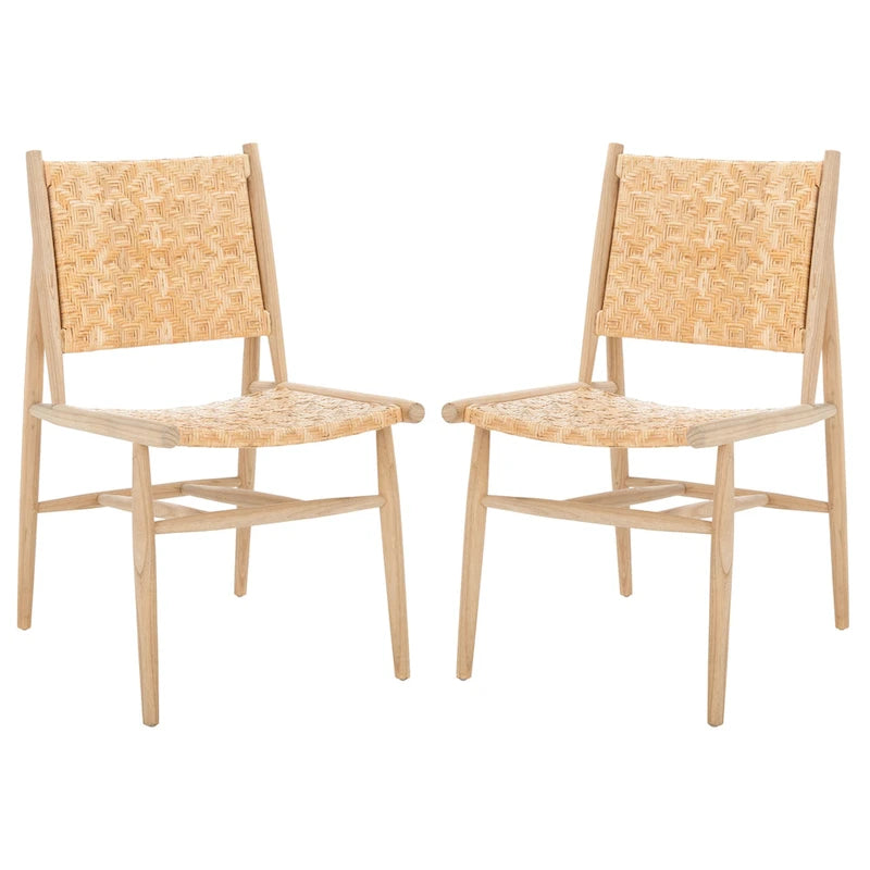 Chaise de salle à manger en rotin côtier avec structure en bois naturel – Lot de 2 (63,5 cm l. x 50,8 cm P x 88,9 cm H)