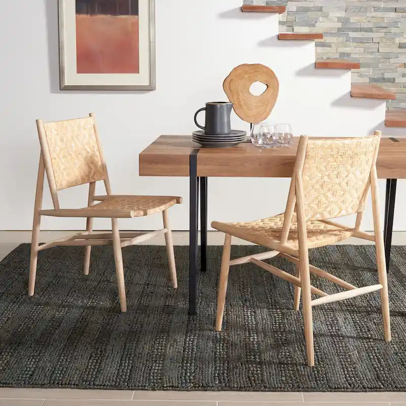 Chaise de salle à manger en rotin côtier avec structure en bois naturel – Lot de 2 (63,5 cm l. x 50,8 cm P x 88,9 cm H)