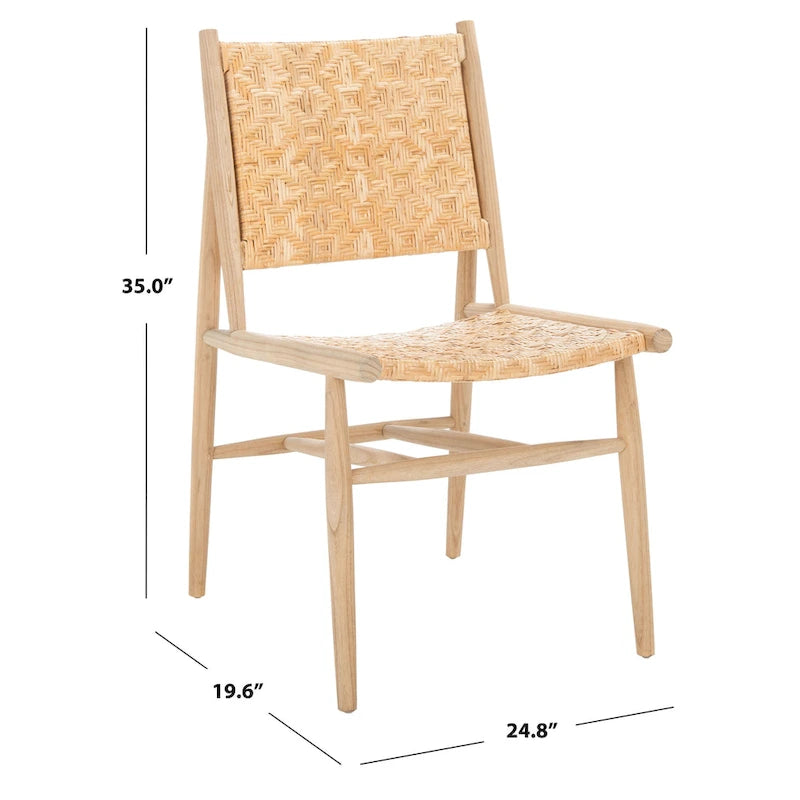 Chaise de salle à manger en rotin côtier avec structure en bois naturel – Lot de 2 (63,5 cm l. x 50,8 cm P x 88,9 cm H)