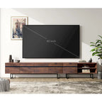 Meuble TV et Table Basse Modernes, Lot de 2 – Grain de Bois Noyer, Plateau en Verre Trempé et Rangement Caché