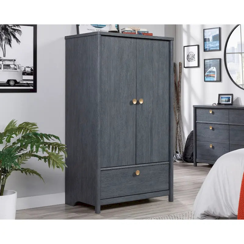 Armoire penderie Dover Edge avec tringle et tiroir – Finition Chêne Denim