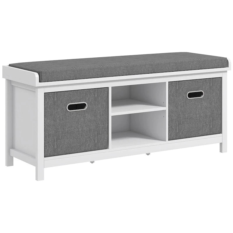 Banc à chaussures d'entrée avec coussin rembourré, 2 tiroirs en tissu et étagère réglable (105 cm de large, capacité de 145 kg)