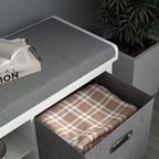 Banc à chaussures d'entrée avec coussin rembourré, 2 tiroirs en tissu et étagère réglable (105 cm de large, capacité de 145 kg)