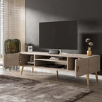 Meuble TV de style moderne du milieu du siècle de 180 cm avec portes à fermeture amortie et rangement dissimulé