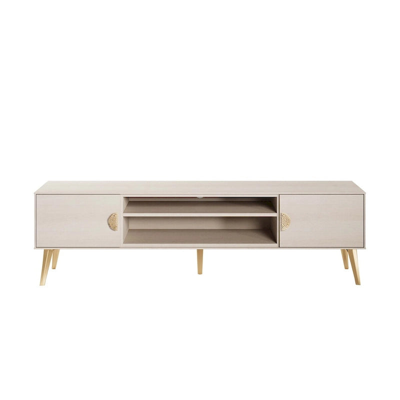 Meuble TV de style moderne du milieu du siècle de 180 cm avec portes à fermeture amortie et rangement dissimulé