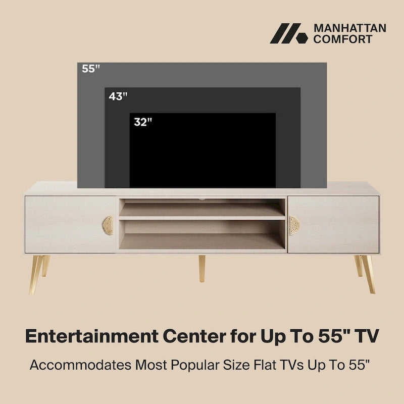 Meuble TV de style moderne du milieu du siècle de 180 cm avec portes à fermeture amortie et rangement dissimulé