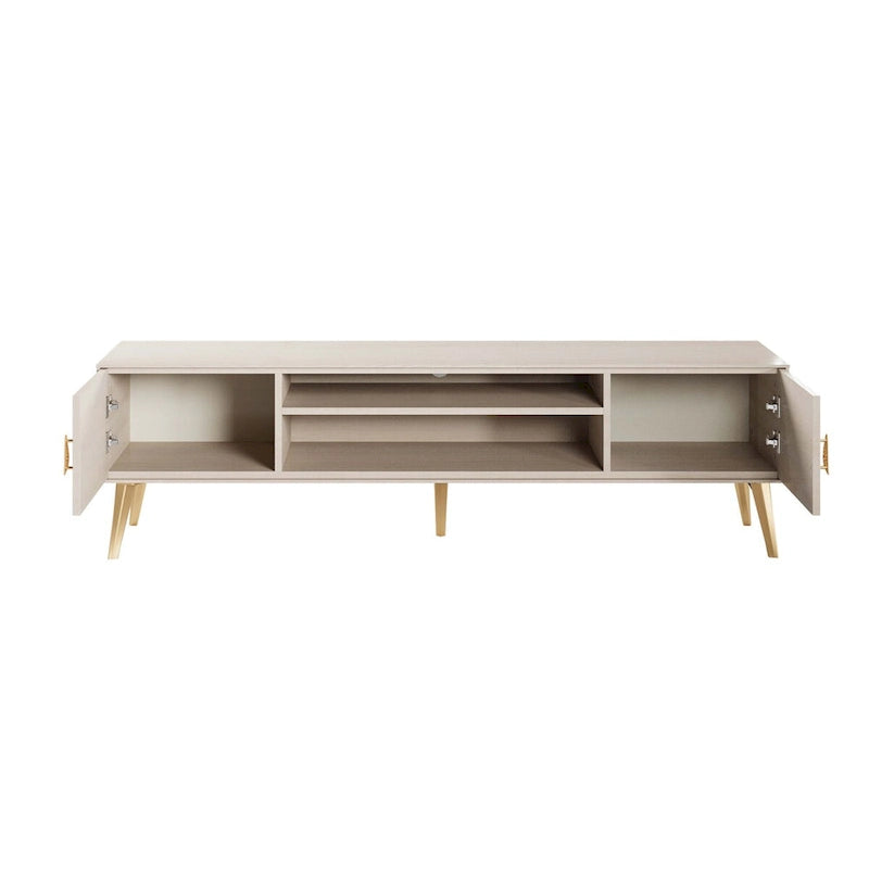 Meuble TV de style moderne du milieu du siècle de 180 cm avec portes à fermeture amortie et rangement dissimulé