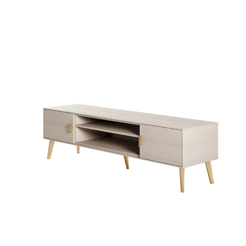 Meuble TV de style moderne du milieu du siècle de 180 cm avec portes à fermeture amortie et rangement dissimulé