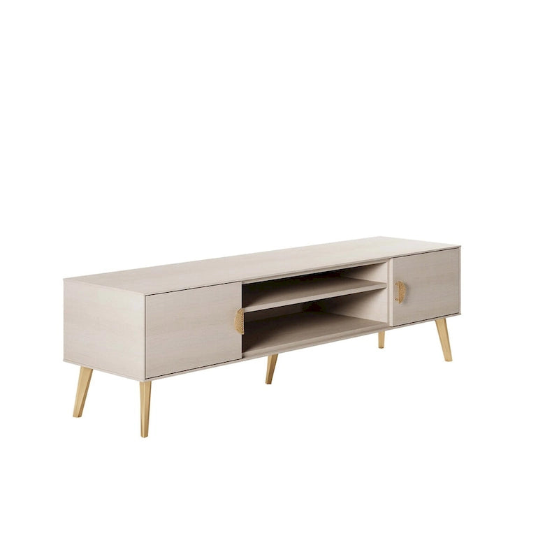 Meuble TV de style moderne du milieu du siècle de 180 cm avec portes à fermeture amortie et rangement dissimulé