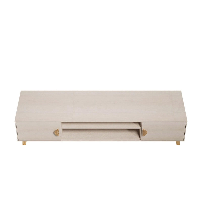 Meuble TV de style moderne du milieu du siècle de 180 cm avec portes à fermeture amortie et rangement dissimulé